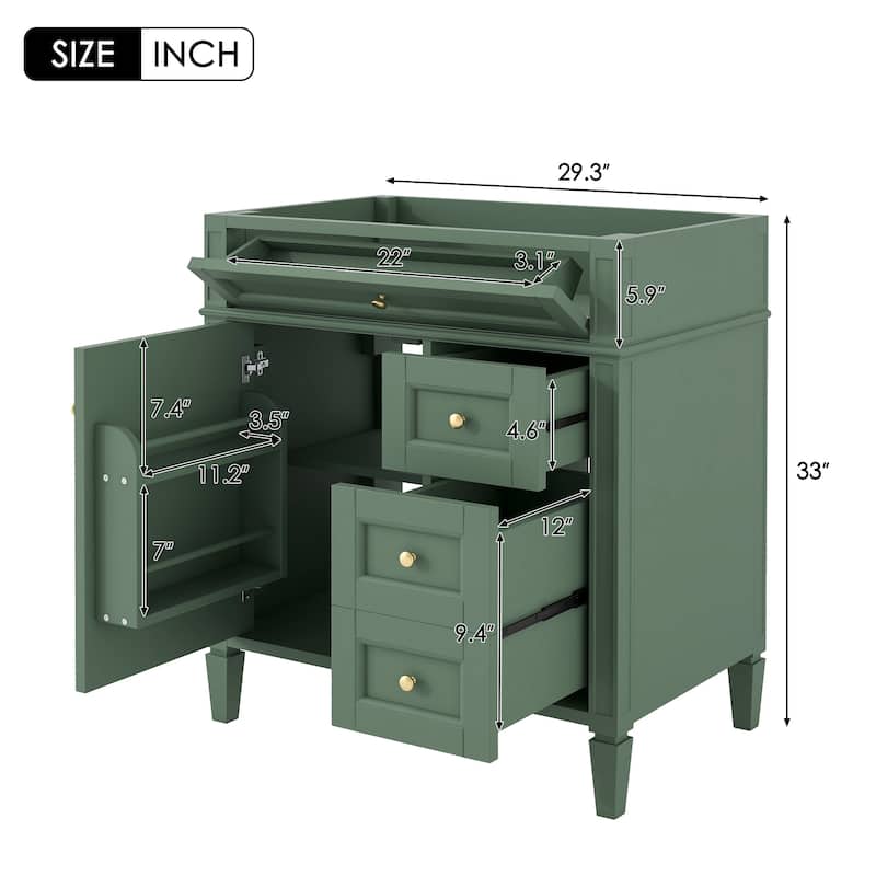 (Base Only)Modern Bathroom Storage Vanity Base with 2 Drawers and a Tip-out Drawer