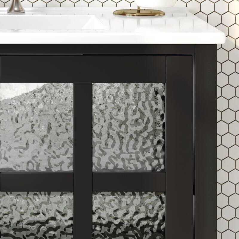 36" Bathroom Vanity with Ceramic Sink, Adjustable Shelf and Open Shelf, Solid Wood Legs, Waterproof Painted Finish