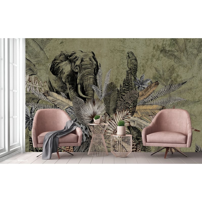 Vintage Safari Elegance Wallpaper Mural Intricate Foliage