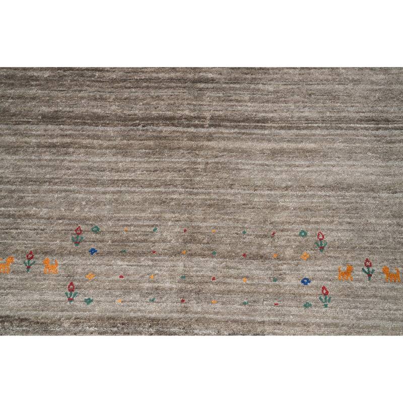 Hand Knotted Oriental Viscose Silk Carpet Tribal Animal Pictorial Greys & Charcoal Gabbeh Area Rug - 11' 11'' X 9' 1''