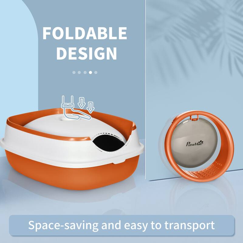 Cat Litter Box with Lid, Covered Litter Box w/ High Sides, Air Freshener, Large Two-Way Entrance Kitty Litter Box, Foldable