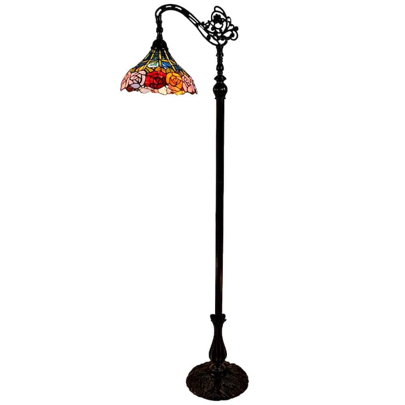 Tiffany Style Floor Lamp Arched Standing 62" Tall Stained Glass Rose Flower Bedroom Reading Gift AM035FL12B Amora Lighting