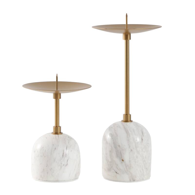 SAFAVIEH Home Hara White Gold Marble& Metal Candle Holder (Set of 2)
