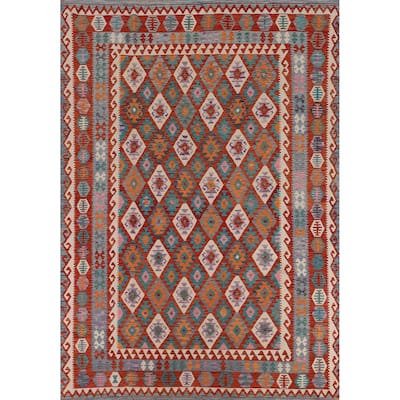 Trellis Flat Weave Kilim Area Rug Flatweave Wool Carpet - 8'3" x 11'5"