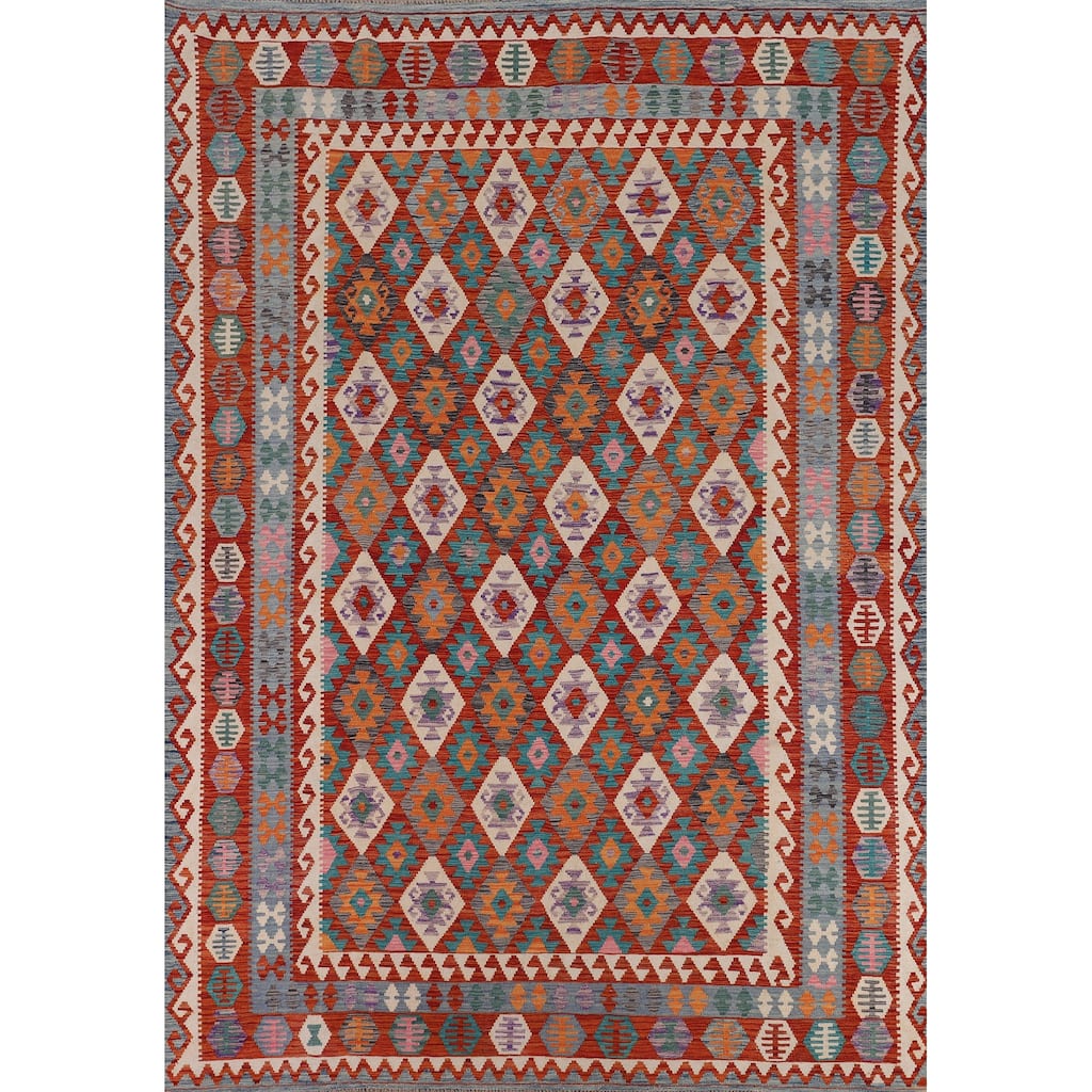 Trellis Flat Weave Kilim Area Rug Flatweave Wool Carpet - 8'3" x 11'5"