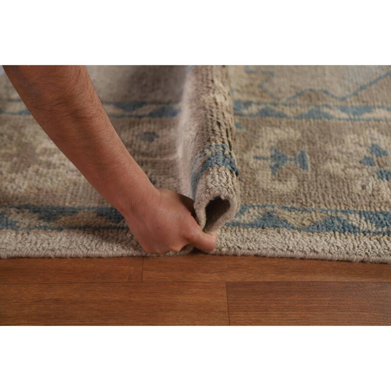 Geometric Oushak Style Area Rug Hand-knotted Wool Carpet - 8'10"x 12'0"