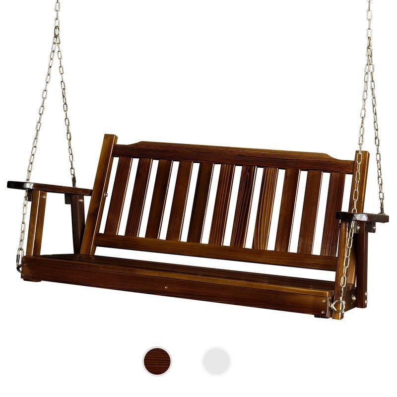 2.2ft white with cup holder and 5mm chain, regular single wooden swing 440lbs - 3.6ft - Brown