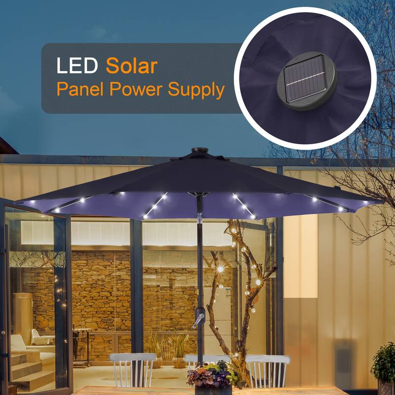 LIVOOSUN 9Ft Patio LED Market Umbrella Outdoor Table Steel Umbrella