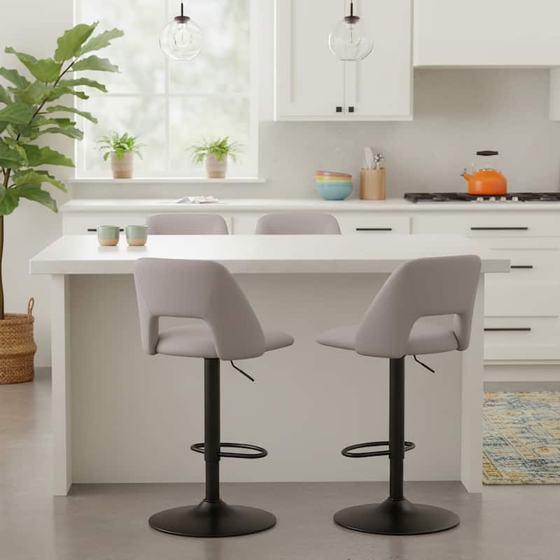 Modern Faux Leather and Metal Adjustable Height Stool, Set of 2