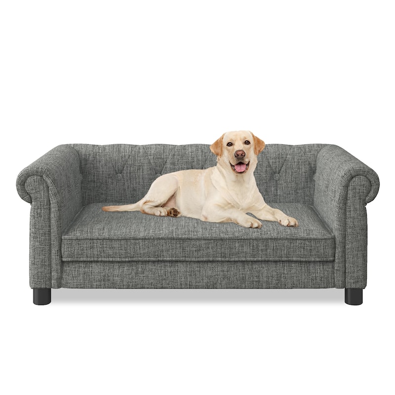 Anmytek Light Grey Elevated Dog Sofa Bed Durable Linen Pet Bed for Small and Medium Dogs