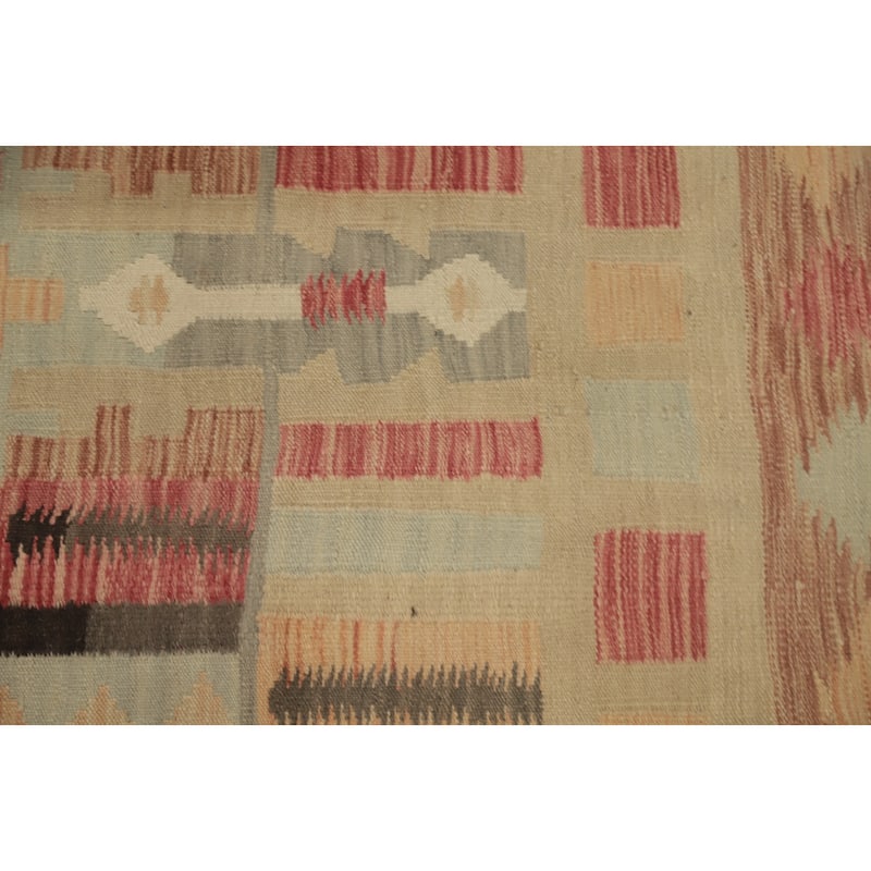 Hand Woven Oriental 100% Wool Carpet Southwestern Tribal Multi-Colored Kilim Runner Rug - 9' 9'' X 2' 9''