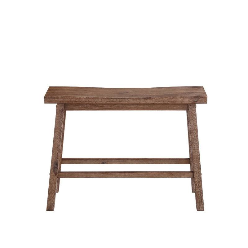 Amber 33 Inch Rubberwood Bench with Saddle Seat, Rectangular, Brown - 9 L x 33 W x 24.25 H, in Inches