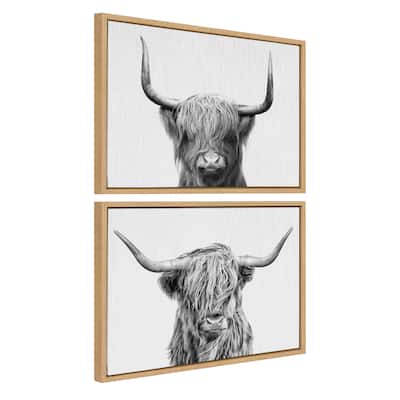 Kate and Laurel Sylvie Highland Cow 2 Framed Canvas by Simon Te