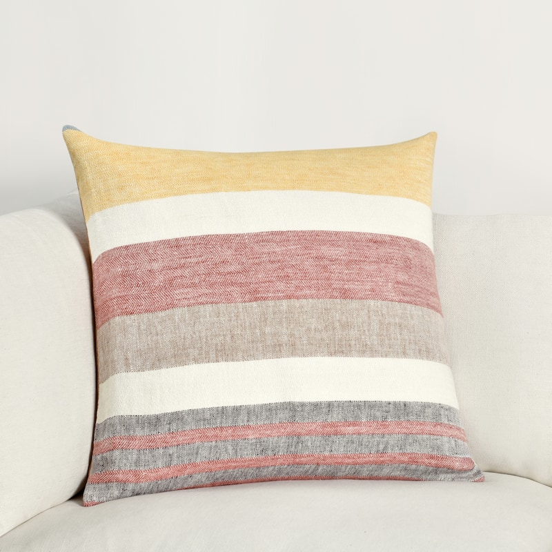 Villa by Classic Home Crawford 22" Belgian Linen Throw Pillow - Yellow Multi