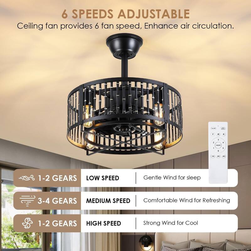 18 and 19 Inches Industrial Caged Ceiling Fan with Light,Downrod Ceiling Fan Light