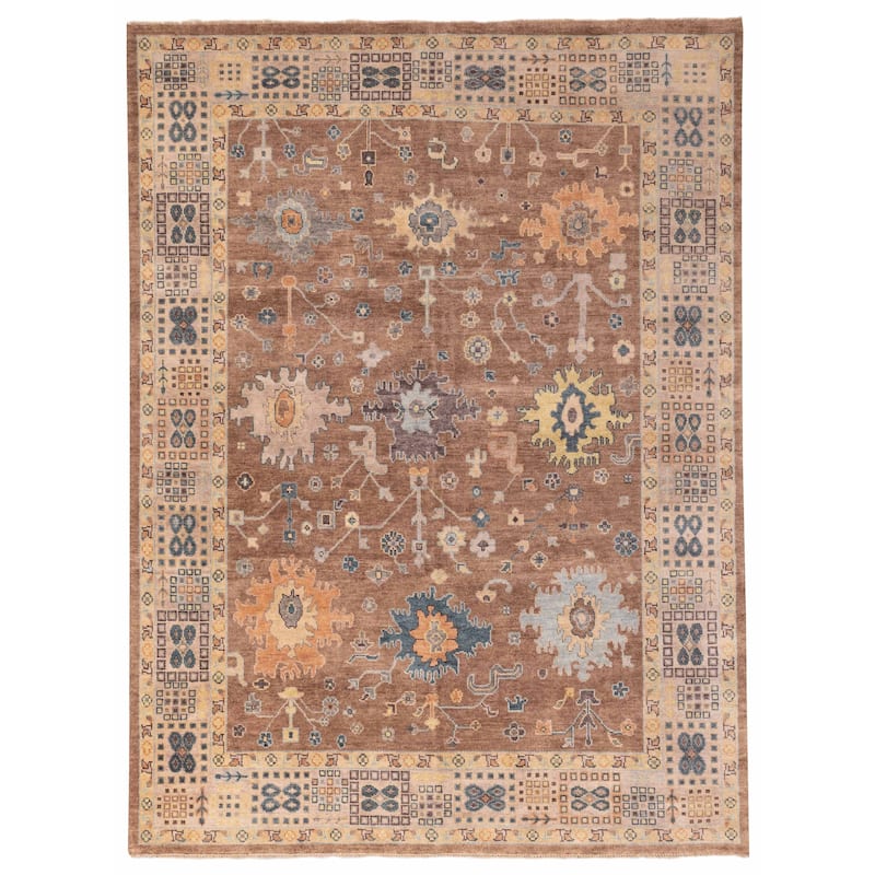 ECARPETGALLERY Hand-knotted Modern Oushak Brown Wool Rug - 9'0 x 12'0
