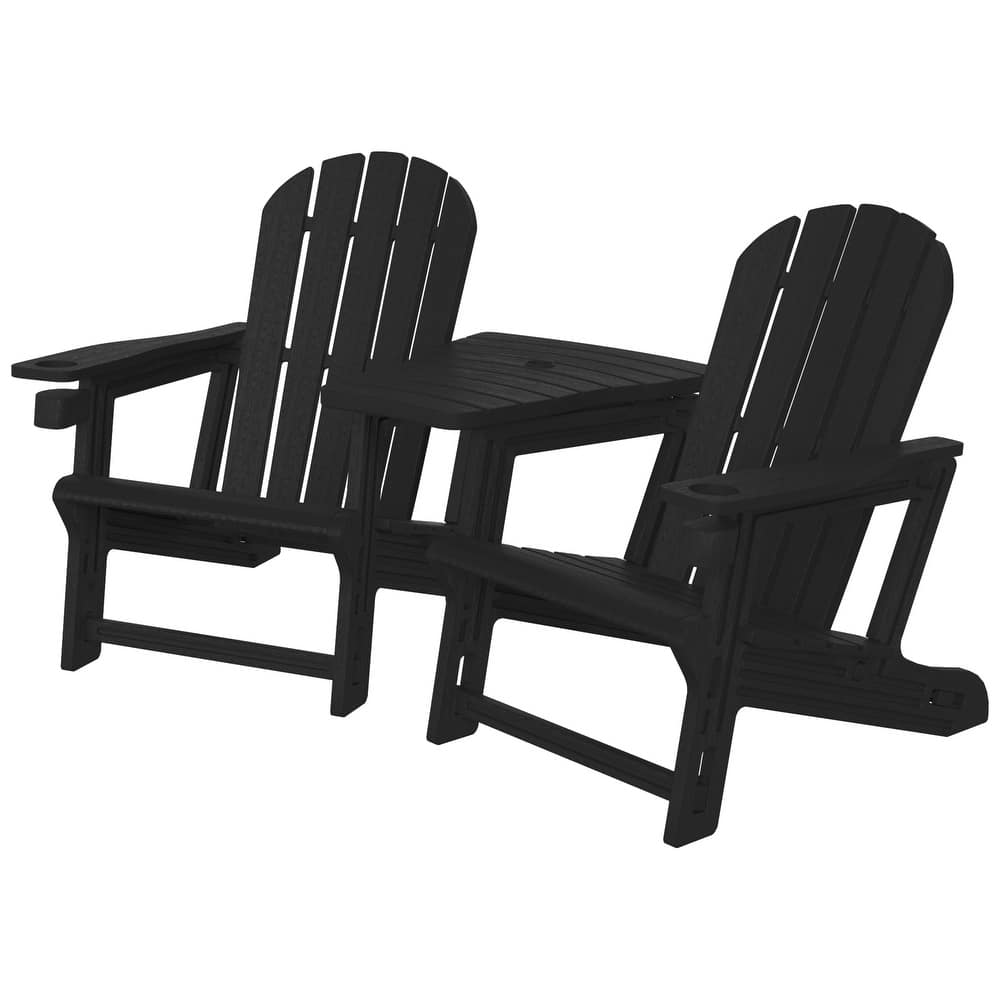 Coastline Outdoor Poly Adirondack Chair Set with Connecting Tray & Cup Holder