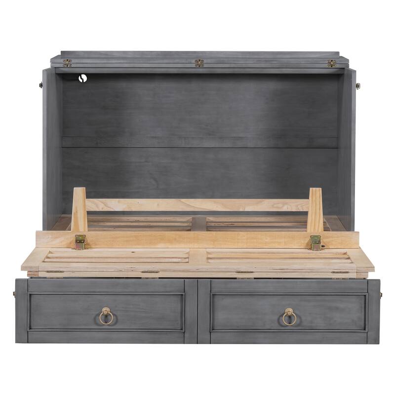 Full Size Wood Murphy Bed, Murphy Bed Chest with Drawers