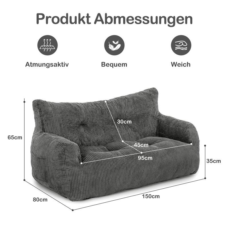 Pamapic Bean Bag Chair, Double Seater Corduroy Lazy Sofa