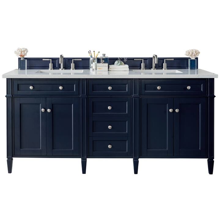 Brittany 72" Double Vanity, Victory Blue w/ 3 CM Eternal Jasmine Pearl Silestone Top w/FreePower Wireless Charger