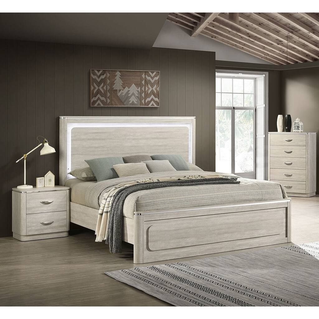 Modern Gray Finish Bed Nightstand Chest 3pc Bedroom Set