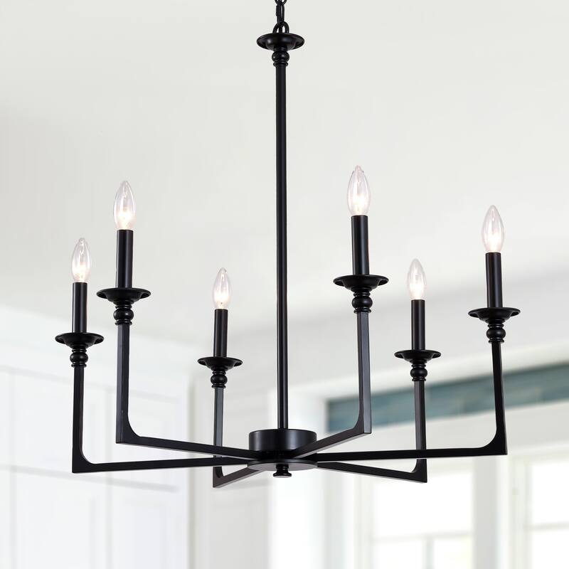 Bella Depot 28" 6-Light Black Metal Chandelier Adjustable Pendant Light for Dining Room Bedroom - Silver