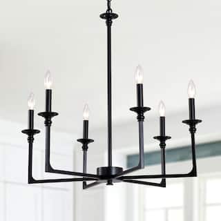 Bella Depot 28" 6-Light Black Metal Chandelier Adjustable Pendant Light for Dining Room Bedroom