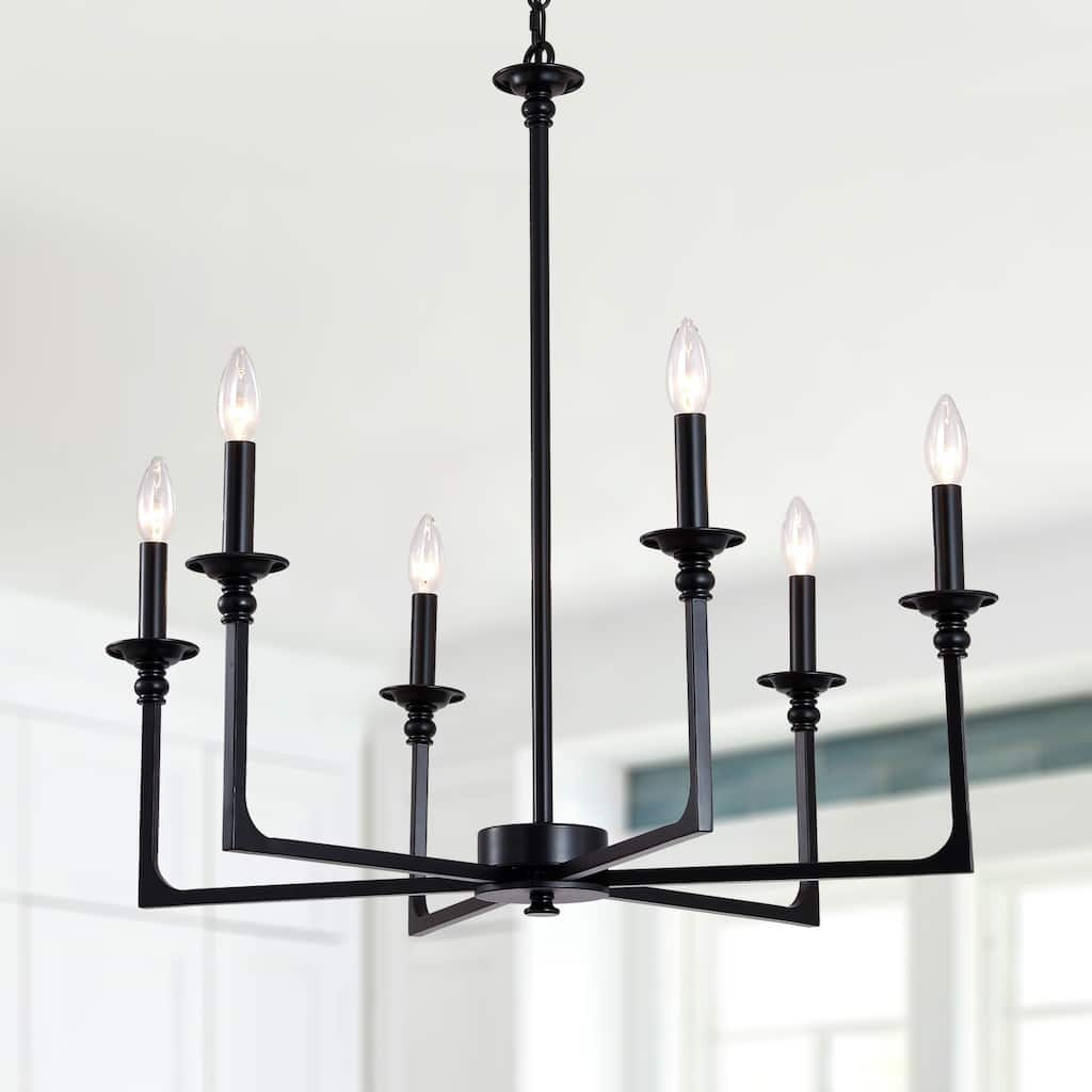 Bella Depot 28" 6-Light Black Metal Chandelier Adjustable Pendant Light for Dining Room Bedroom