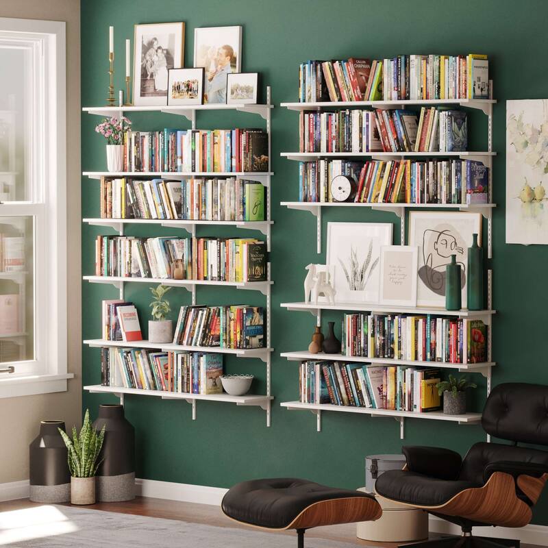 Wallniture Turin 48" Floating Bookshelves with Adjustable Brackets, Wall Shelf Unit for Living Room, Custom Tier Options, White