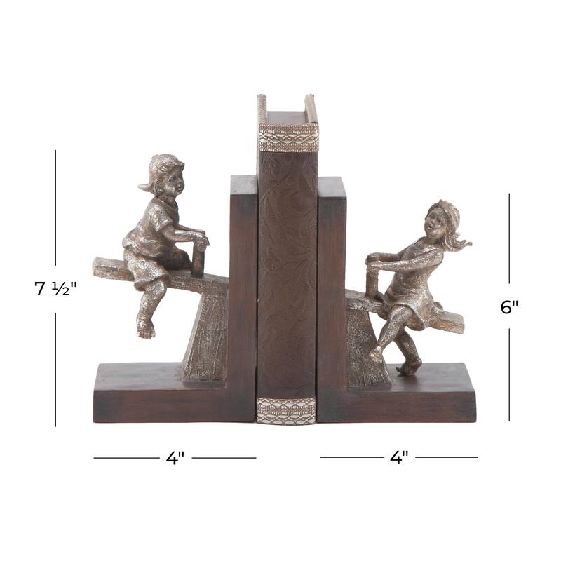 Polystone People Decorative Bookends with Swing Set - Set of 2 Brown - Roche River Decor