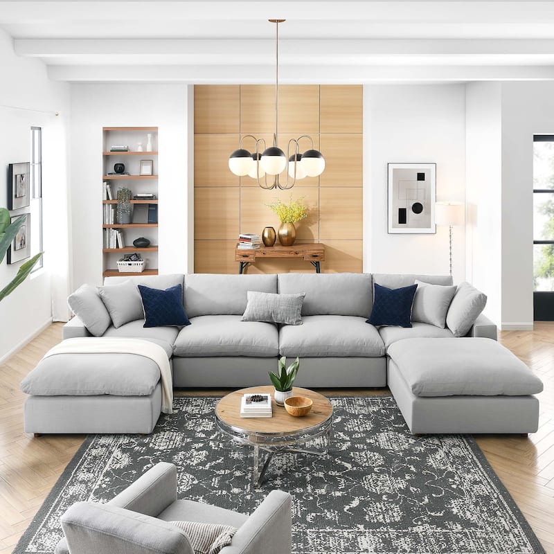 Commix 6-Piece Down Filled Overstuffed Sectional Sofa - Light Gray