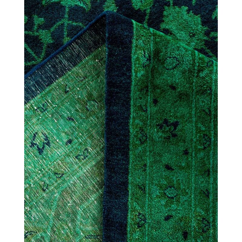 Overton Hand Knotted Wool Vintage Inspired Modern Contemporary Overdyed Green Area Rug - 10' 2" x 14' 4"