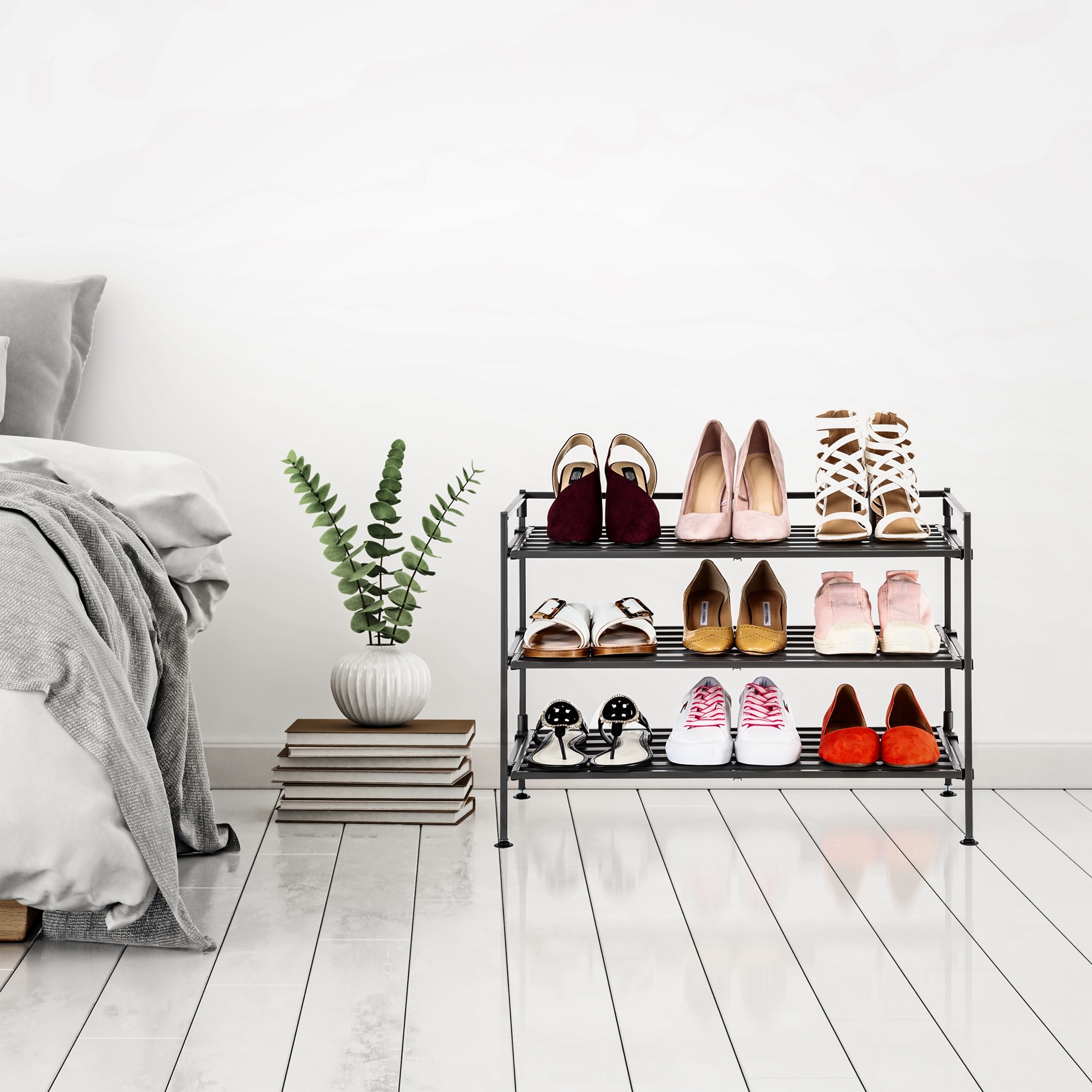 Seville Classics 3 Tier Stackable 9 Pair Resin Slat Shoe Rack