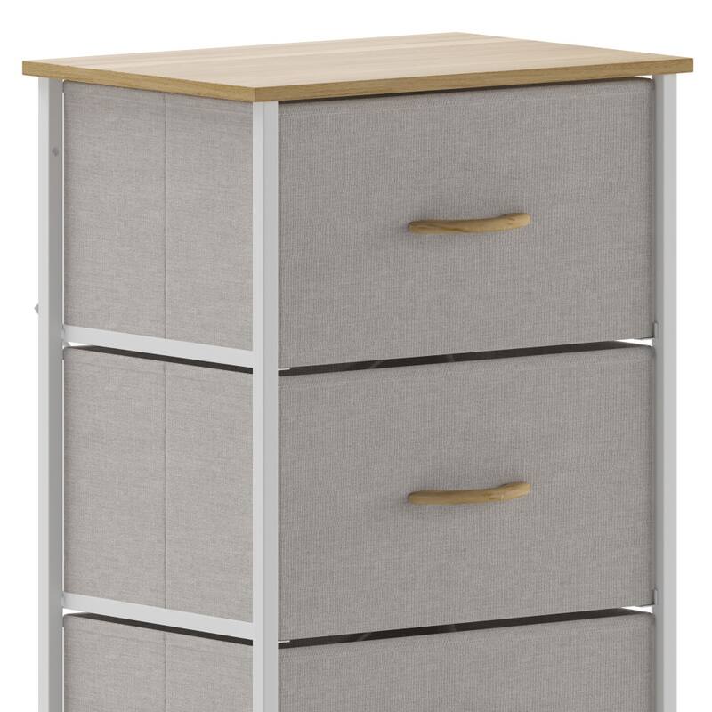 4 Drawer Vertical Storage Dresser-Wood Top & Fabric Pull Drawers