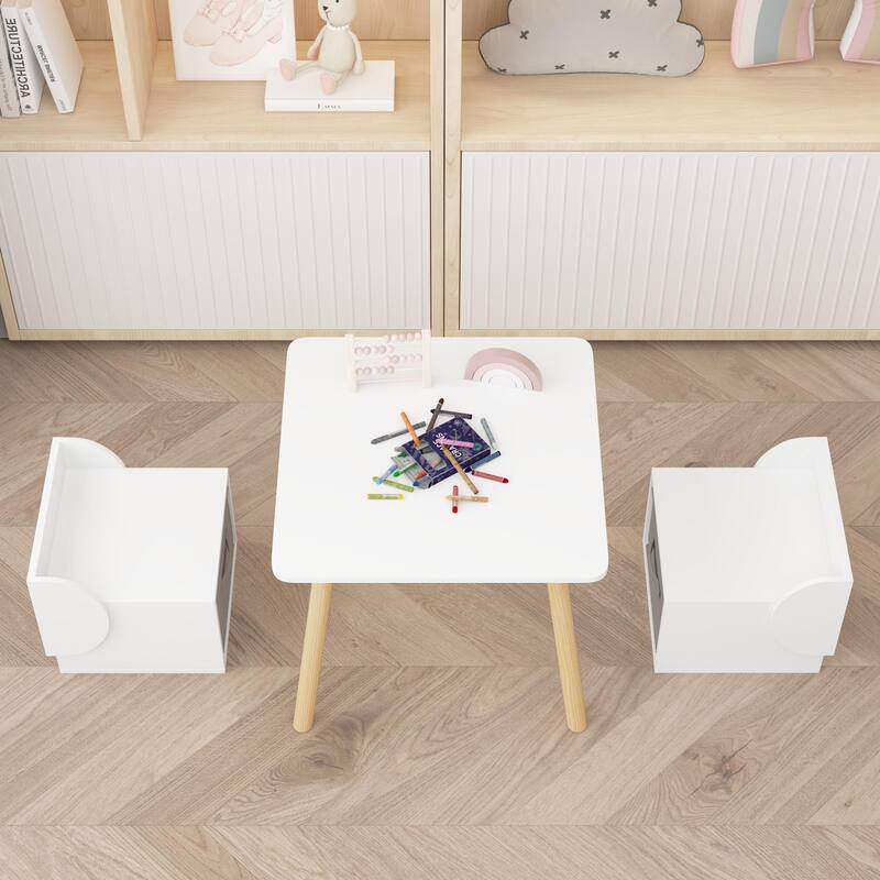 Kids Table and 2 Chair Set with Storage Bins, 3-Piece Toddler Activity Play Table for Arts & Crafts, Reading, Drawing