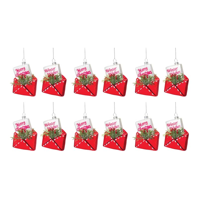 Glittered Santa Letter In Envelope Christmas Ornaments 5" Set of 12