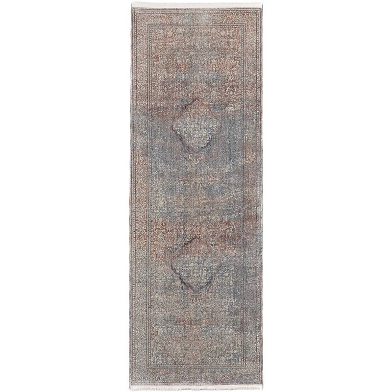 Gilford R39GV Medallion Transitional Area Rug - 2'8" x 10' - Blue/Red/Gray