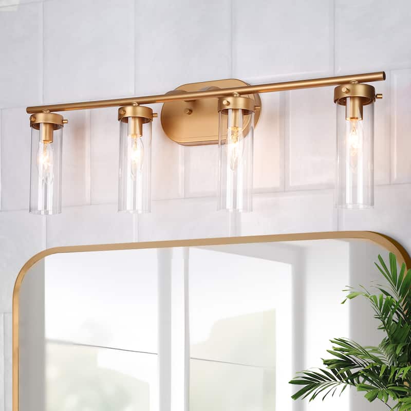 Modern Gold 3-Light Bathroom Vanity Light Cylinder Glass Wall Sconces