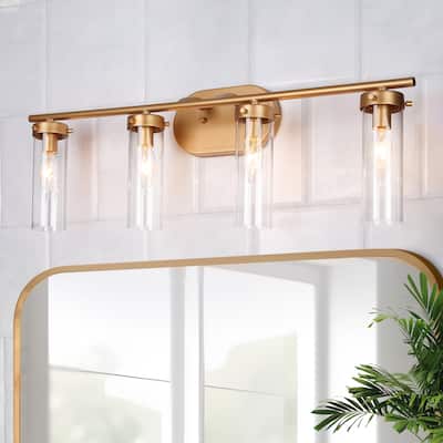 Modern Gold 3-Light Bathroom Vanity Light Cylinder Glass Wall Sconces