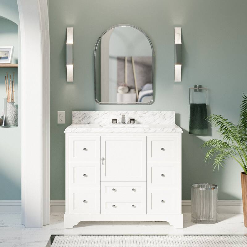 KitchenBathCollection Madison 42" Bathroom Vanity with Carrara Marble Top