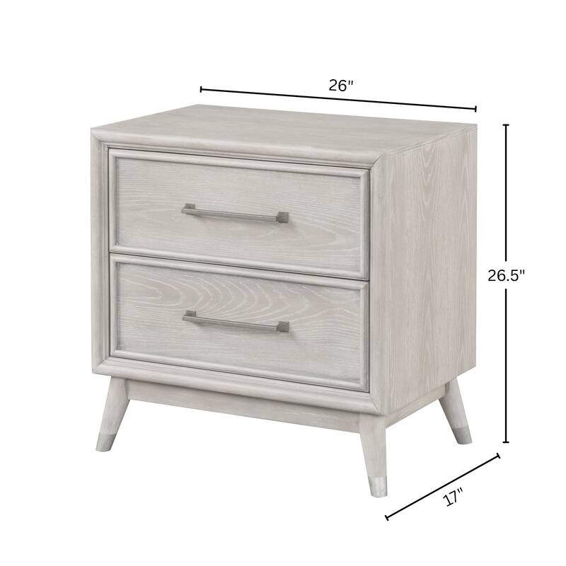 Roundhill Furniture Seluna 2-Drawer Bedroom Nightstand with built-in USB port, Gray Oak Finish