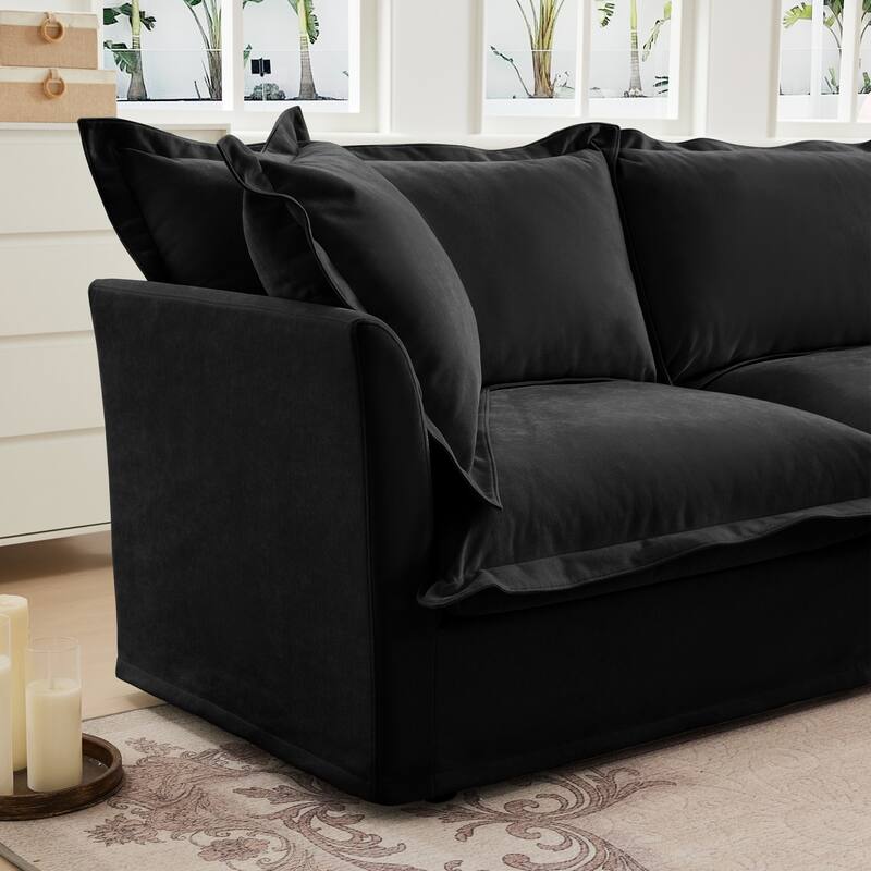 120" U-Shaped Chenille Sectional Sofa with 3-Seater and French Edge Pillows & Cloud Cushions
