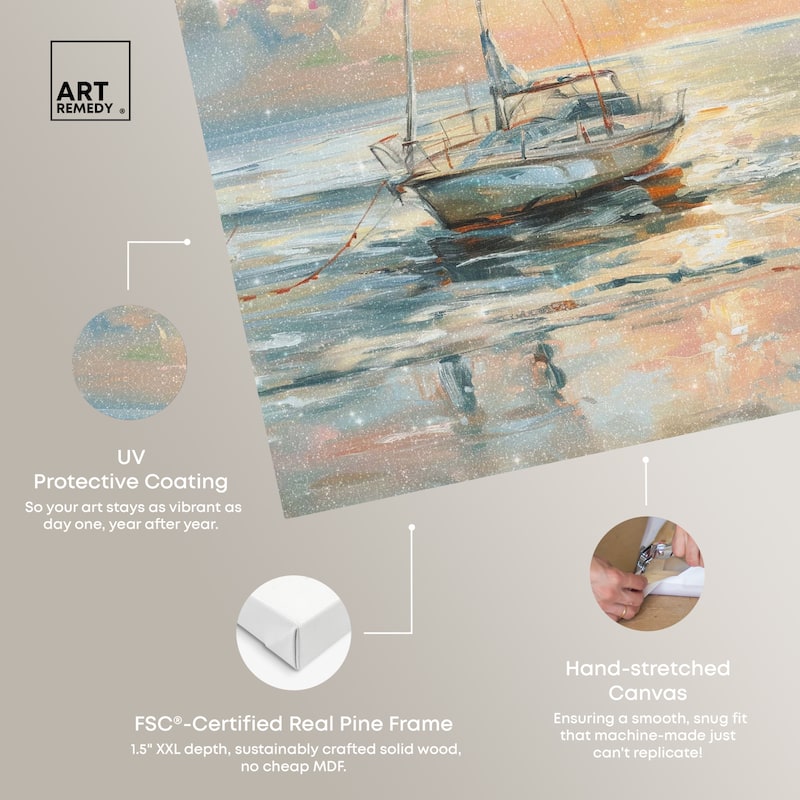 Art Remedy Boat On The Shore Gallery Wrapped Sailing 1 Piece Canvas Wall Art