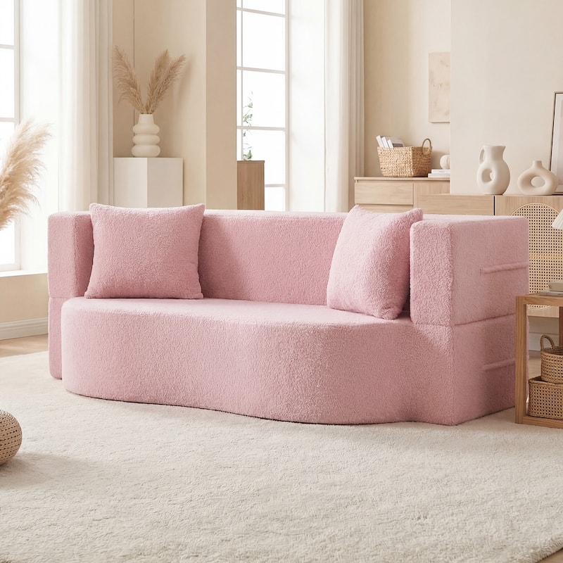 Gymax 75.5'' Folding Sofa Bed w/2 Comfortable Pillows No Assembly