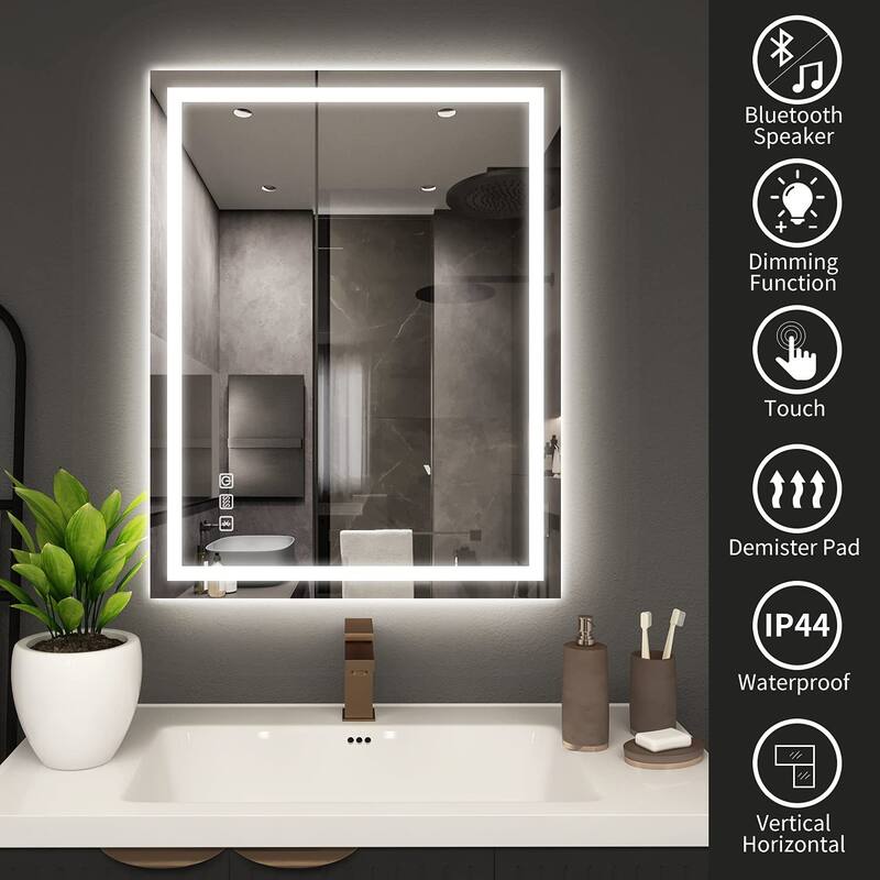 Rectangular Frameless Anti-Fog Multi-functional Wall-Mount LED Bathroom Vanity Mirror