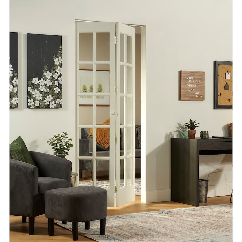 AWC Traditional Divided Glass Pine Bifold Closet Door Unfinished 36 x 80