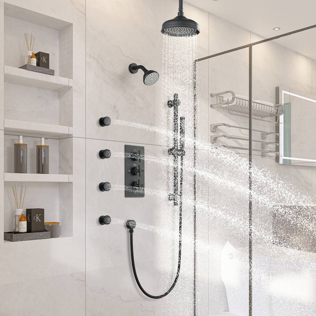 8-In Ceiling Mounted Shower System with Sliding Bar and 4 Body Sprays
