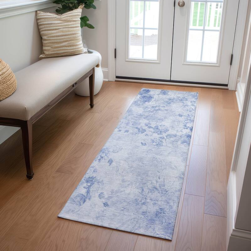 Machine Washable Indoor/ Outdoor Chantille Vanishing Floral Rug - Sky - 2'3" x 7'6"