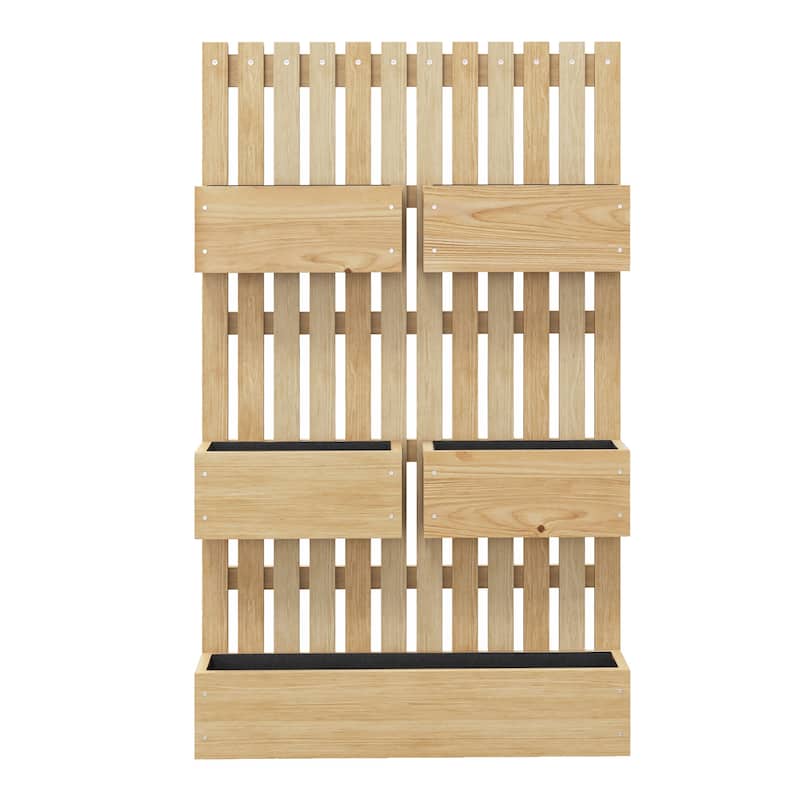 Outsunny Raised Garden Bed with Trellis for Vine Climbing Plants, Flowers, 39" Tall Wall-Mounted Wood Planter Box
