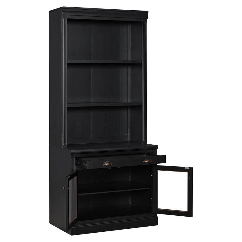 Merax Elegant Glass-Door Display Bookcase with Adjustable Shelves & Metal Hardware